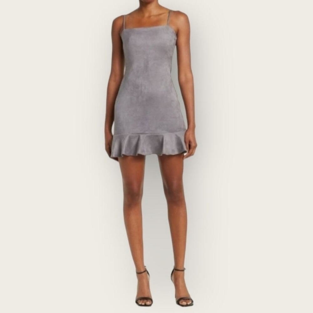 Susana Monaco String Silver Faux Suede Ruffled Mini Dress NEW!! Size XL - Picture 10 of 10